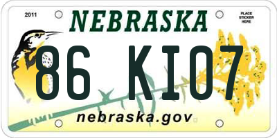 NE license plate 86KI07