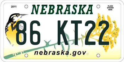 NE license plate 86KT22