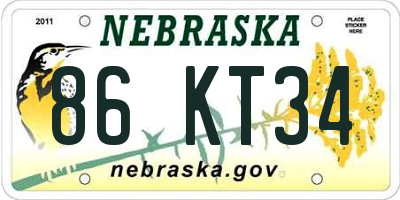 NE license plate 86KT34