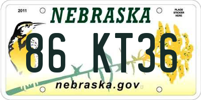 NE license plate 86KT36