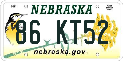 NE license plate 86KT52