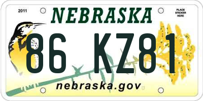 NE license plate 86KZ81