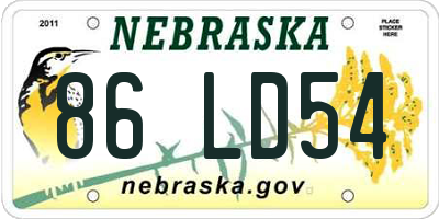 NE license plate 86LD54