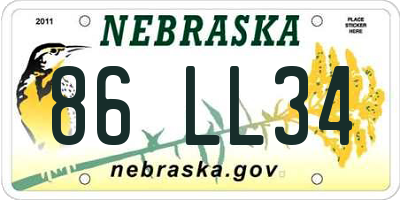 NE license plate 86LL34