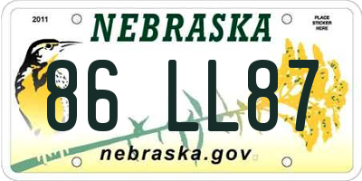 NE license plate 86LL87