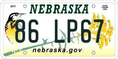 NE license plate 86LP67