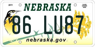 NE license plate 86LU87