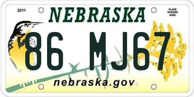 NE license plate 86MJ67
