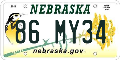 NE license plate 86MY34