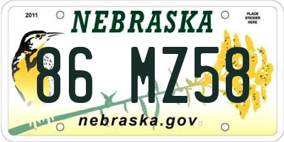 NE license plate 86MZ58