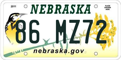 NE license plate 86MZ72