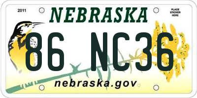 NE license plate 86NC36