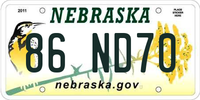 NE license plate 86ND70