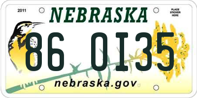 NE license plate 86OI35