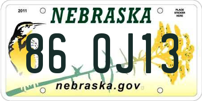 NE license plate 86OJ13