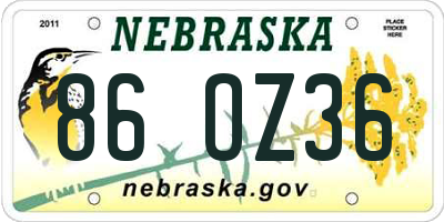NE license plate 86OZ36