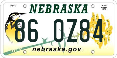 NE license plate 86OZ84