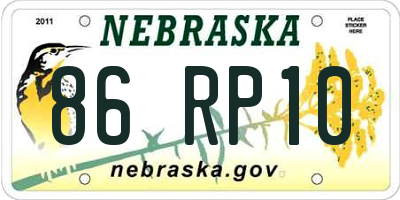 NE license plate 86RP10