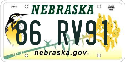 NE license plate 86RV91