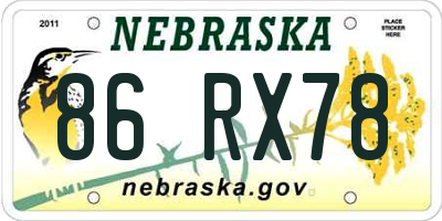 NE license plate 86RX78