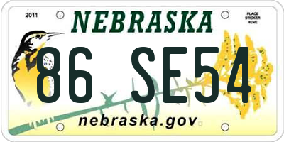 NE license plate 86SE54