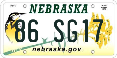 NE license plate 86SG17