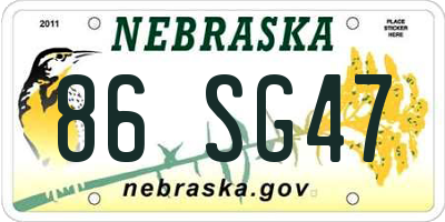NE license plate 86SG47