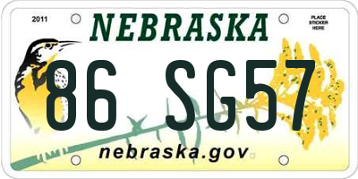 NE license plate 86SG57