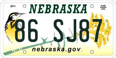NE license plate 86SJ87