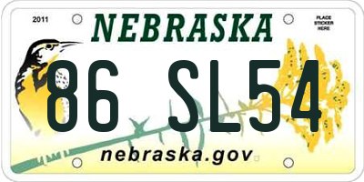 NE license plate 86SL54