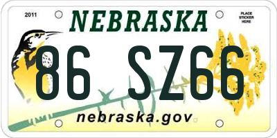 NE license plate 86SZ66
