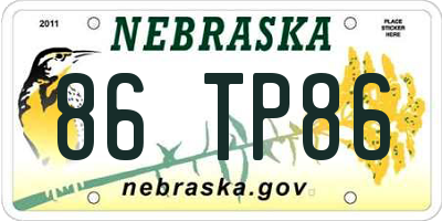 NE license plate 86TP86