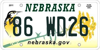 NE license plate 86WD26