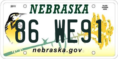 NE license plate 86WE91