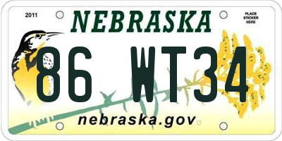 NE license plate 86WT34