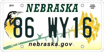 NE license plate 86WY16
