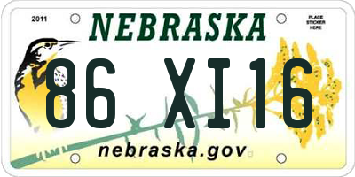 NE license plate 86XI16