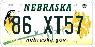 NE license plate 86XT57