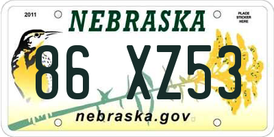 NE license plate 86XZ53