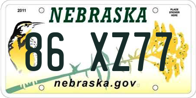 NE license plate 86XZ77