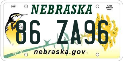 NE license plate 86ZA96