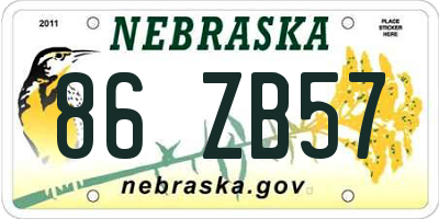 NE license plate 86ZB57