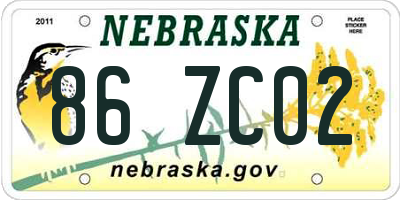 NE license plate 86ZC02