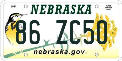 NE license plate 86ZC50