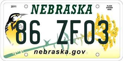 NE license plate 86ZF03