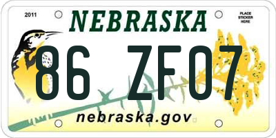NE license plate 86ZF07