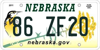 NE license plate 86ZF20