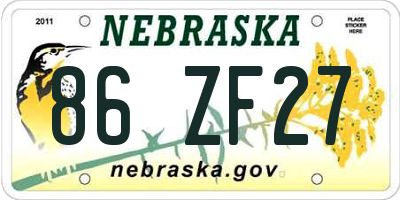 NE license plate 86ZF27