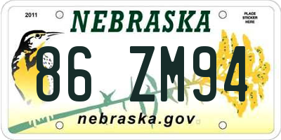 NE license plate 86ZM94