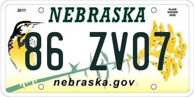 NE license plate 86ZV07
